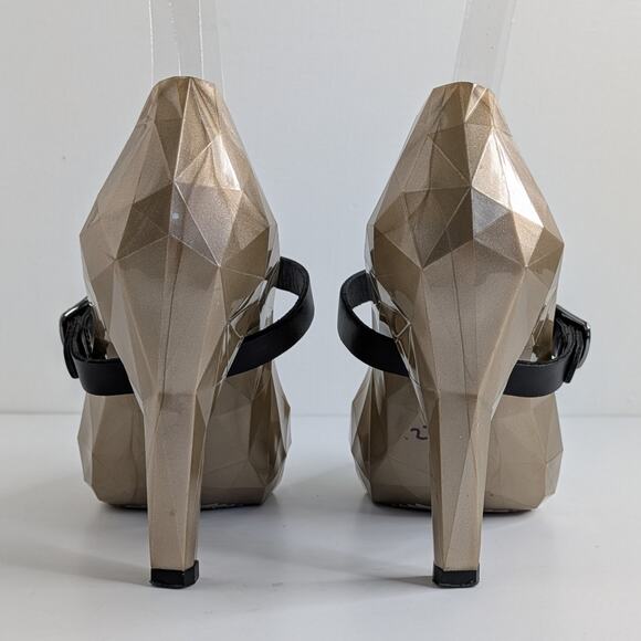 United Nude Shoes Lo Res Pump Womens EU 37 Rose Glitter Black Strap Heels - Picture 4 of 16